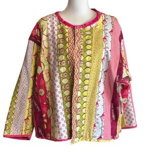 Handmade Quilted Patchwork Jacket Lemonade Stand  Pink/Yellow, large, whimsical